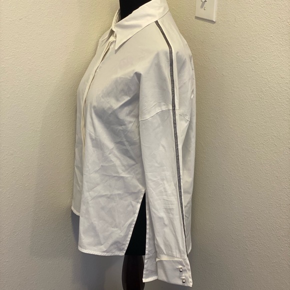 2 FOR $25 Smarteez White Tunic Blouse Cotton Metal Buttons High Low Oversized S - Picture 2 of 7